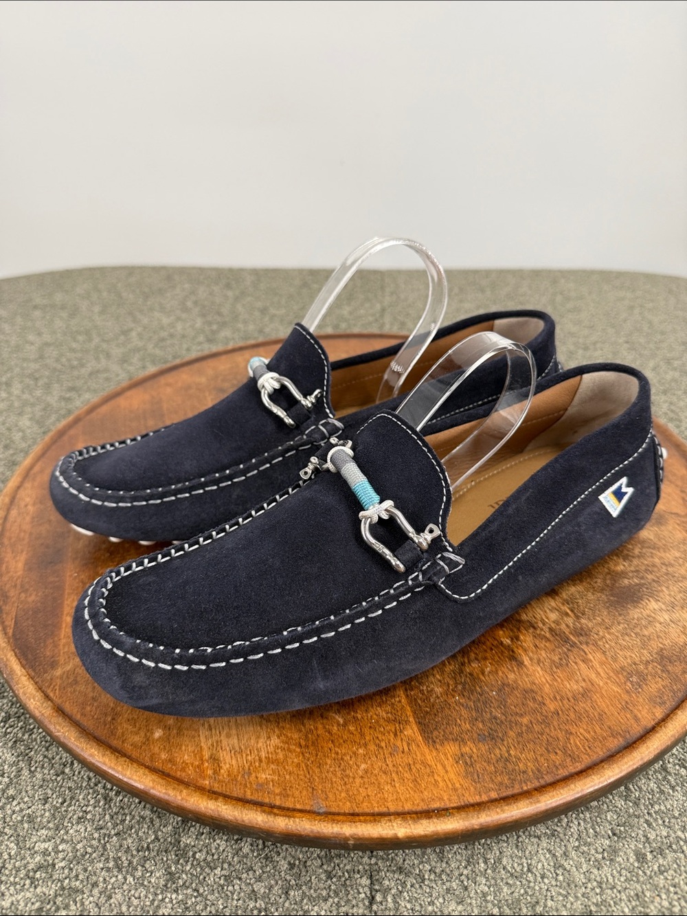 Riomar Shoes Mens 42 9 Navy Blue Suede Moc Toe Driving Loafers Stingray Deck